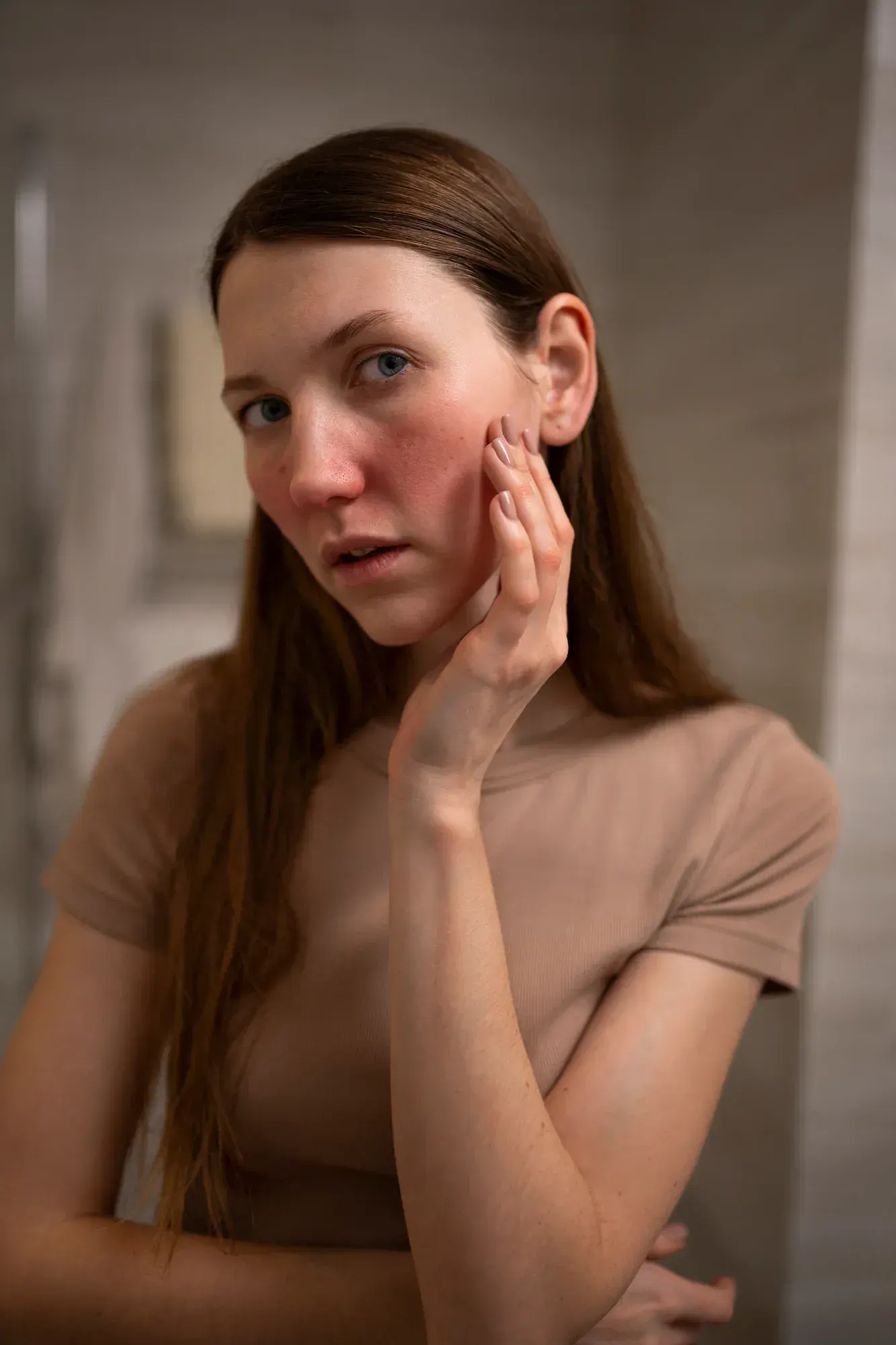 Close-up of dull, lackluster complexion before HydraFacial at Radiant Laser MD Cambridge